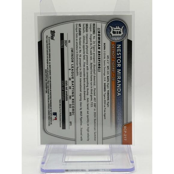 2025 Bowman Chrome Nestor Miranda 1st True Blue Refractor 17/150 SP Tigers - Picture 2 of 2